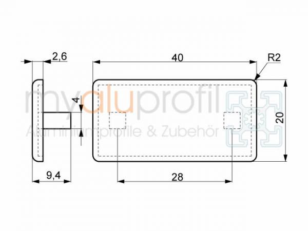 Profilabdeckkappe 40x20 Elektrisch Leitfähig Schwarz Nut 5 I-Typ